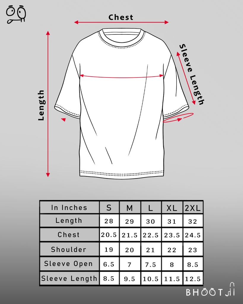 Olive Green Oversized T-shirt size chart